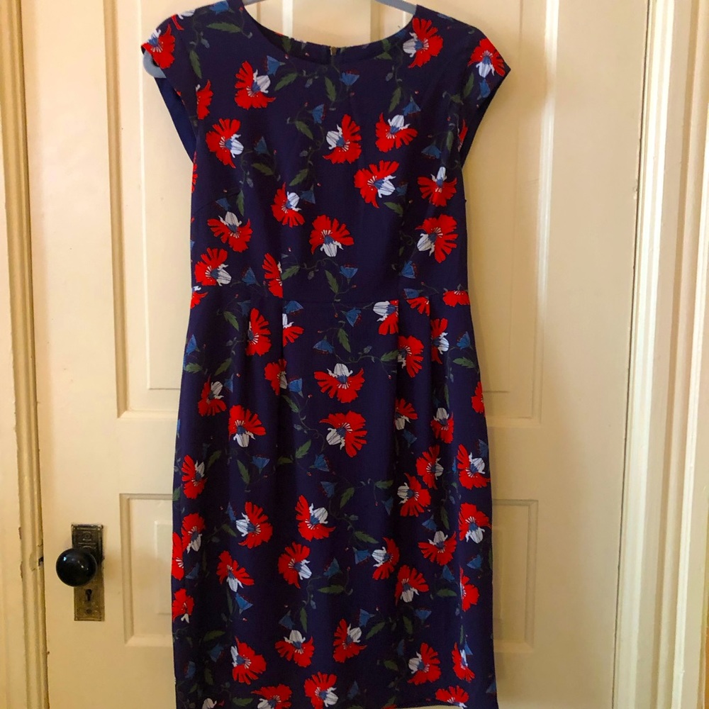 Maeve Anthropologie navy fall floral shift midi dress 6